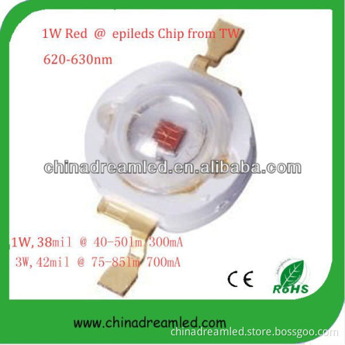 Hot sale!! 3W Red high power LED with Epileds 42mil chip 3w red led